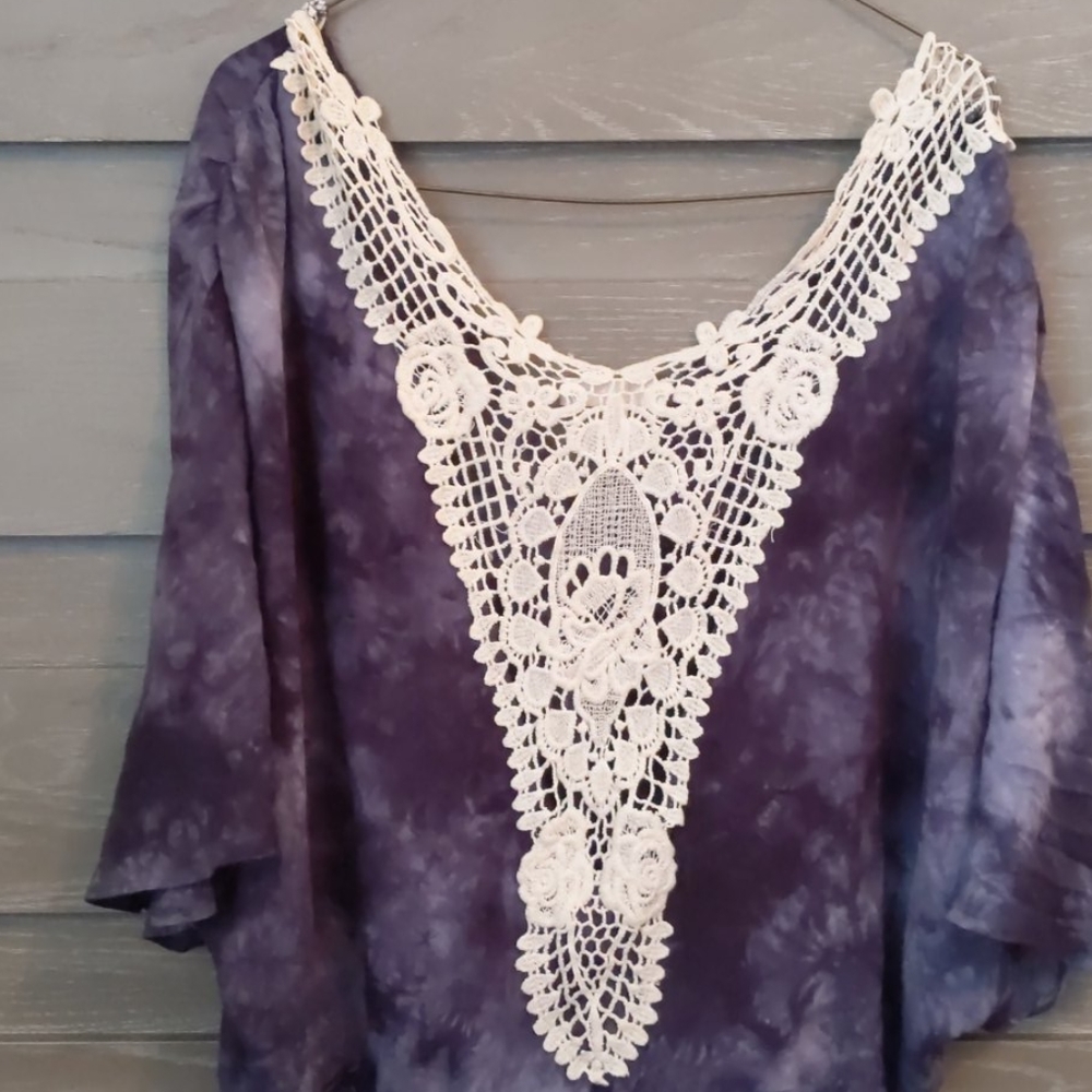 Blue Tie Dye Detailed Lace Blouse